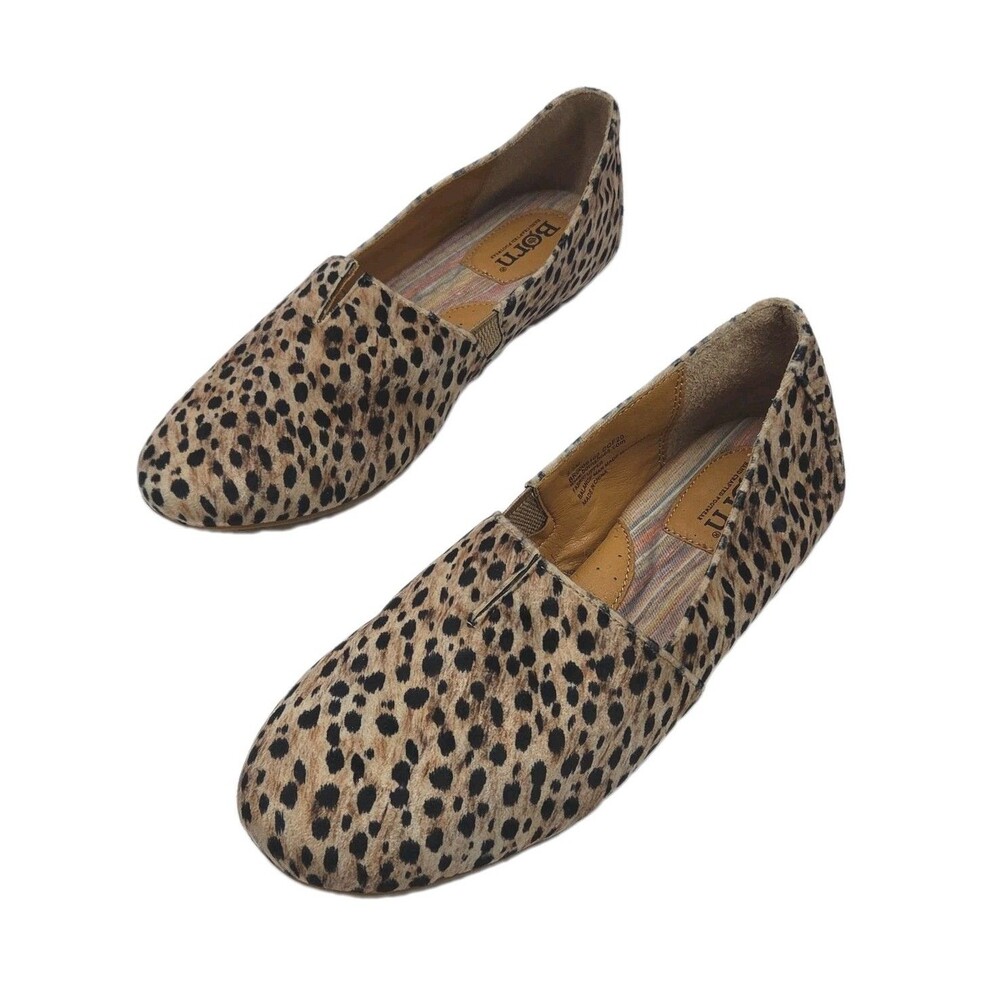 Born Shoe Loafer Women Sz 9.5 Fabric Animal Leopard Print Slip-on Comfort Flats